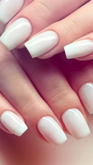 Opaque white gel on long square nails