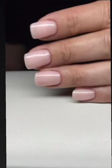 Pale pink gel on short square nails